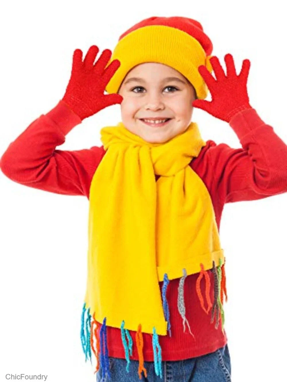 3 Pairs Kids Knit Gloves Warm Winter Full Fingers Stretchy
